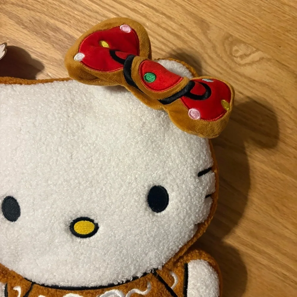 Hello Kitty Gingerbread Holiday Pillow NEW Christmas Brown White Tan